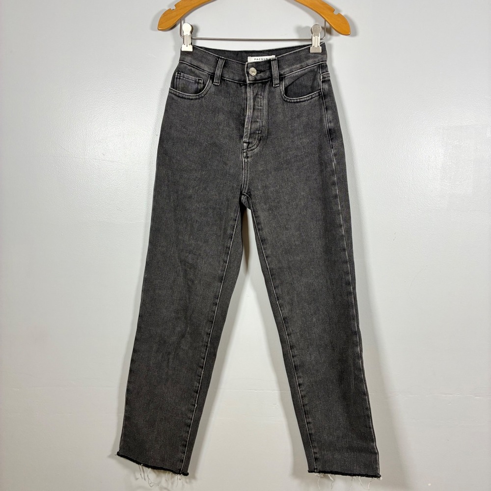 PacSun Jeans 22 Faded Black High Rise Straight Raw Hem Grunge Indie Edgy Skater
